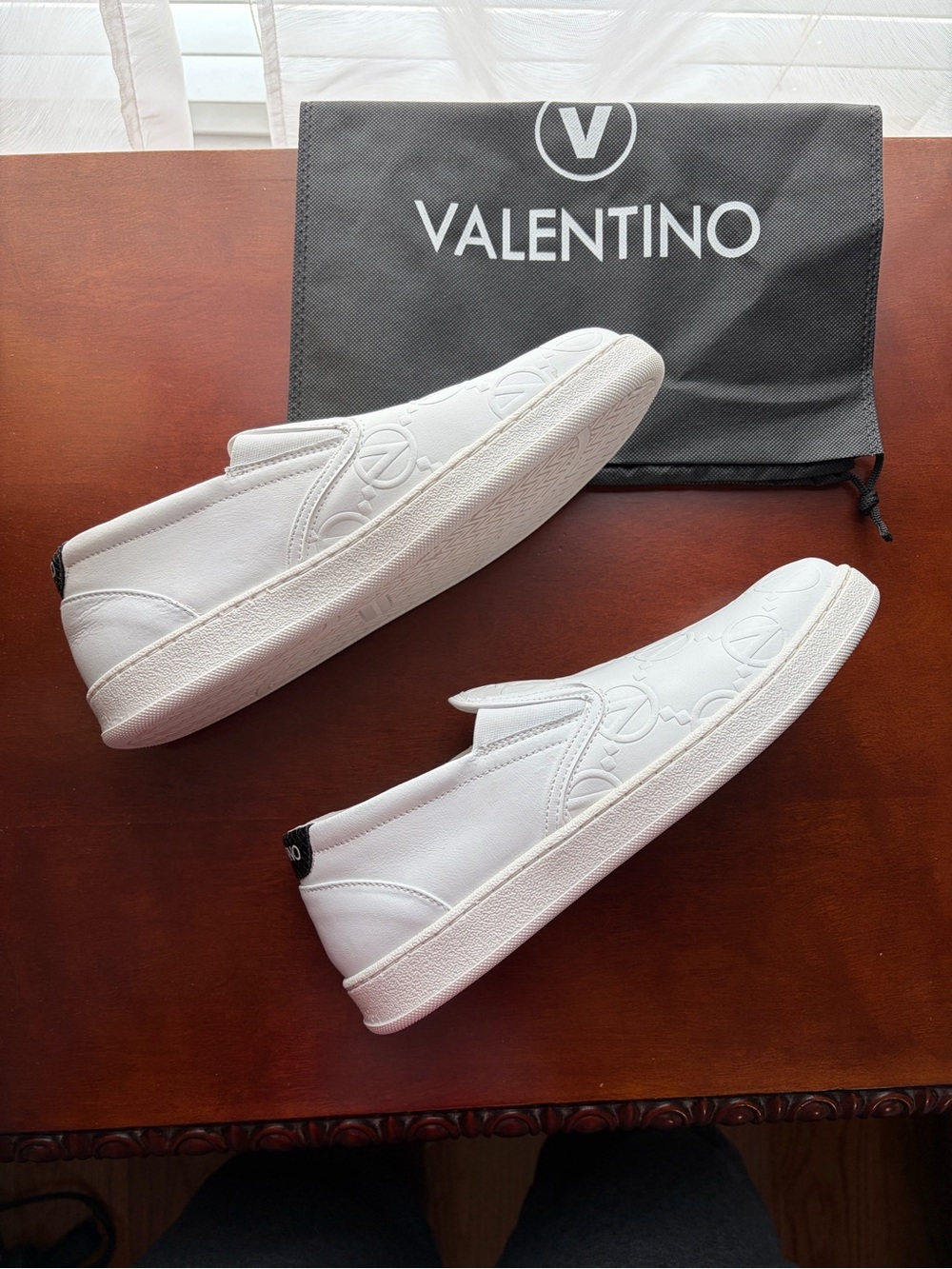 Valentino White Embossed Leather Slip-On Loafers